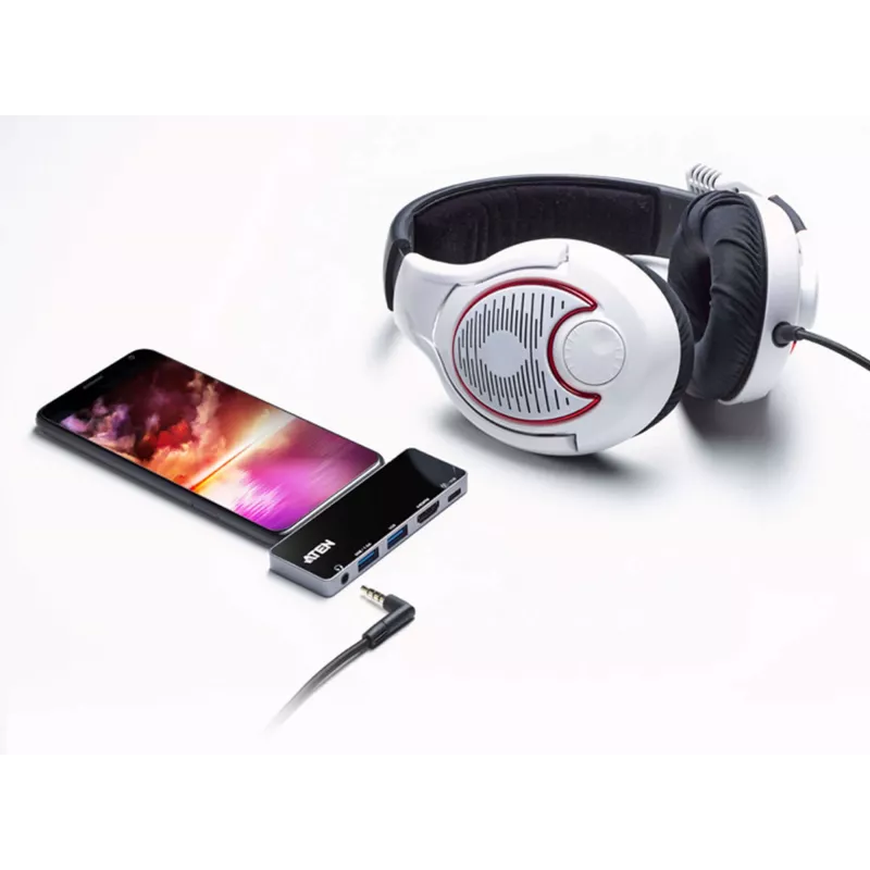 ATEN USB-C travel dock met power pass-through, universeel, USB Type-C, zwart, zilver