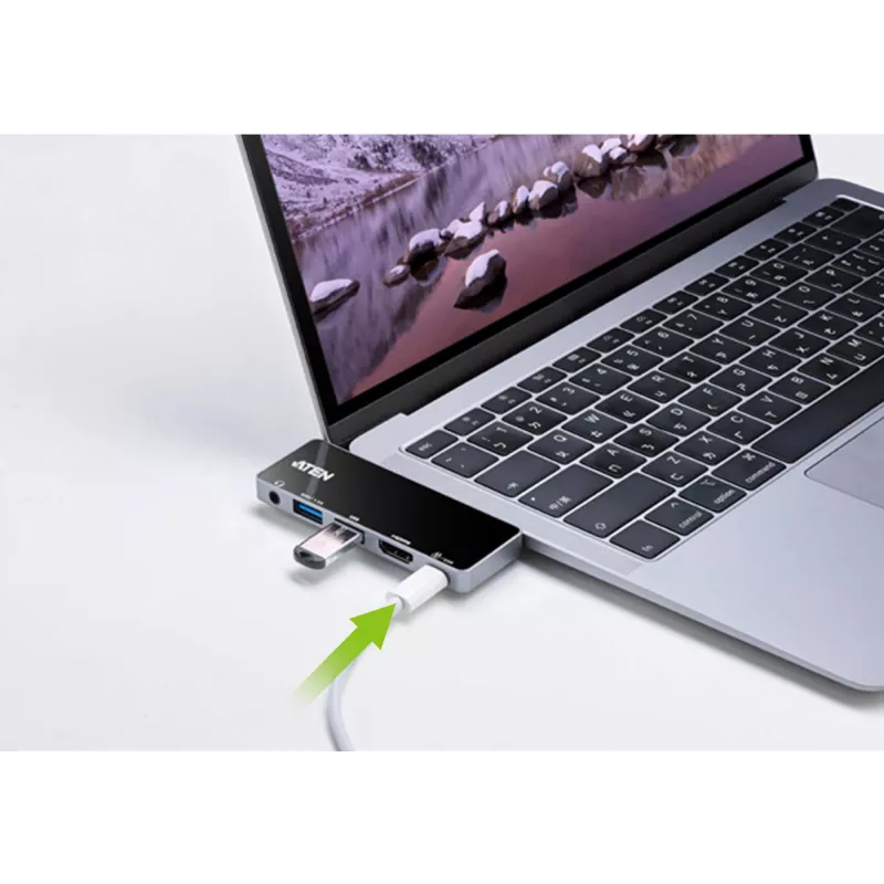 ATEN USB-C travel dock met power pass-through, universeel, USB Type-C, zwart, zilver