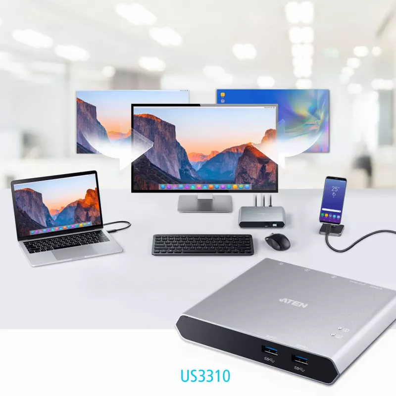 ATEN 2-poorts USB-C Gen 1 dock switch