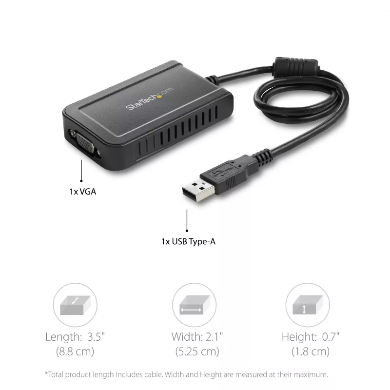 StarTech.com USB 2.0 naar VGA adapter, USB naar VGA monitor converter voor Windows, 1080p (geen ondersteuning voor macOS/ChromeOS/Linux) - TAA