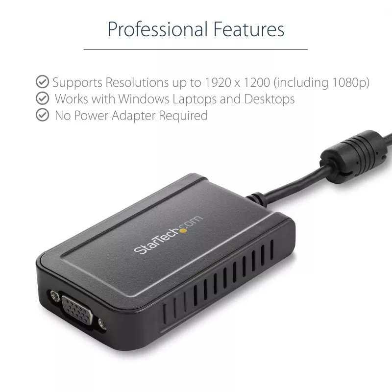 StarTech.com USB 2.0 naar VGA adapter, USB naar VGA monitor converter voor Windows, 1080p (geen ondersteuning voor macOS/ChromeOS/Linux) - TAA