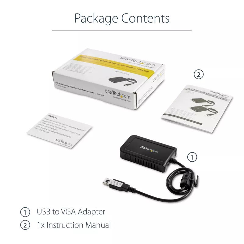 StarTech.com USB 2.0 naar VGA adapter, USB naar VGA monitor converter voor Windows, 1080p (geen ondersteuning voor macOS/ChromeOS/Linux) - TAA