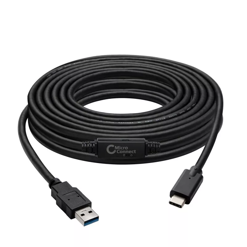 Microconnect USB3.1CA5AMP USB-kabel USB 3.2 Gen 1 (3.1 Gen 1) 5 m USB C USB A zwart
