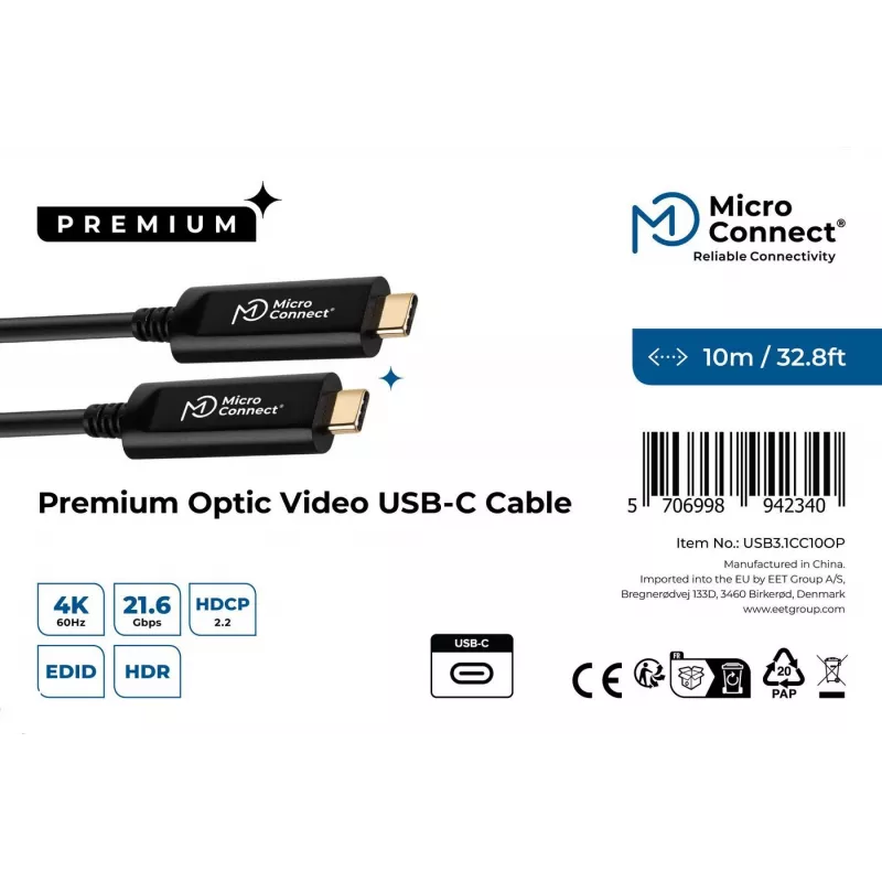 Microconnect USB3.1CC10OP USB-kabel USB 3.2 Gen 1 (3.1 Gen 1) 10 m USB C zwart