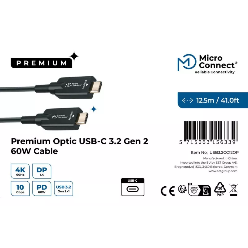Microconnect USB3.2CC12OP USB-kabel USB 3.2 Gen 2 (3.1 Gen 2) 12,5 m USB-C zwart