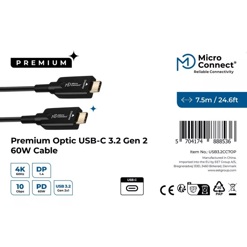 Microconnect USB3.2CC7OP USB-kabel USB 3.2 Gen 2 (3.1 Gen 2) 7,5 m USB-C zwart