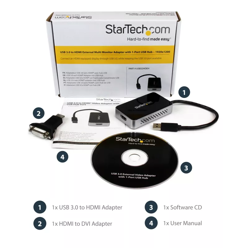 StarTech.com USB 3.0 naar HDMI-adapter met 1x USB, USB naar HDMI-monitorconverter voor Windows (geen ondersteuning voor macOS/ChromeOS/Linux) - TAA