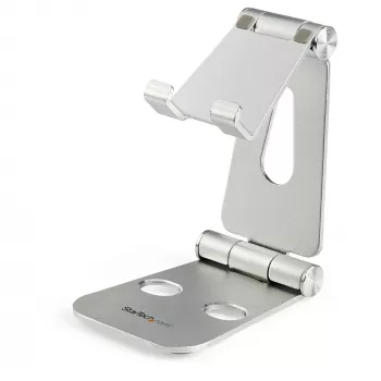 StarTech.com telefoon- en tabletstandaard - Opvouwbare universele houder voor mobiele apparaten, voor smartphones & tablets - Verstelbare multi-hoek ergonomische telefoonstandaard voor bureau - Draagbaar - zilver