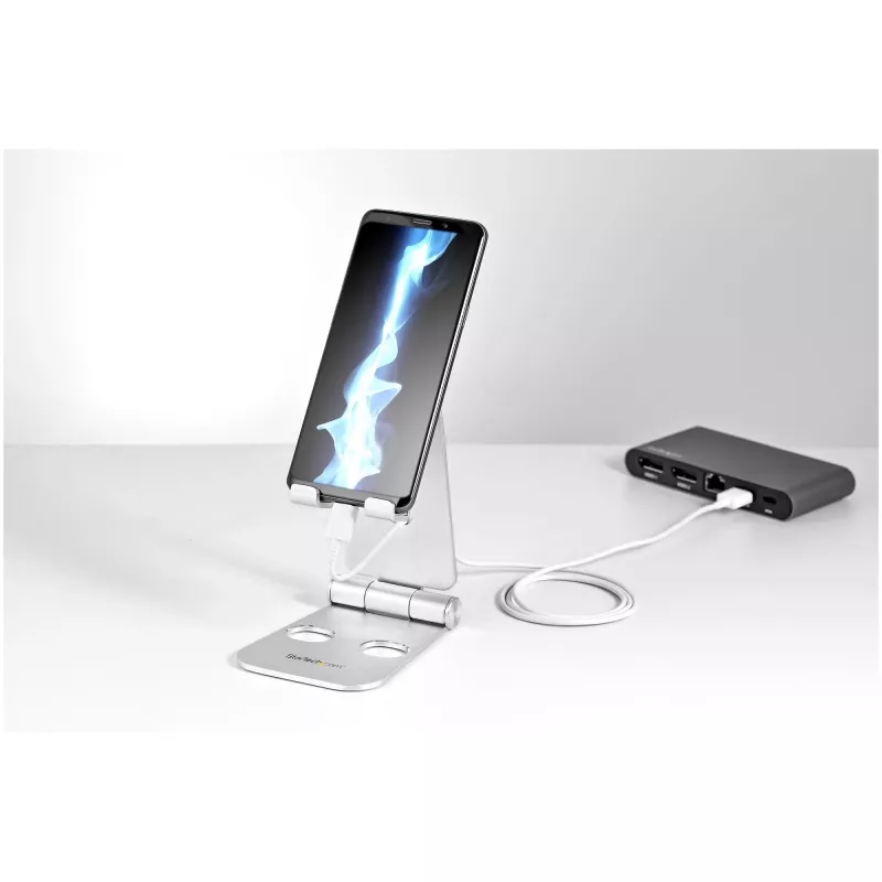 StarTech.com telefoon- en tabletstandaard - Opvouwbare universele houder voor mobiele apparaten, voor smartphones & tablets - Verstelbare multi-hoek ergonomische telefoonstandaard voor bureau - Draagbaar - zilver
