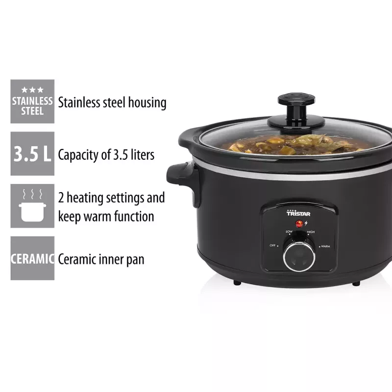 Slowcooker Tristar VS-3915 3,5L zwart draaiknop 180W
