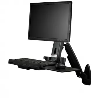 StarTech.com wandmontage-workstation – gelede full-motion zit-sta-bureau met ergonomische, hoogteverstelbare monitor- en toetsenbordplateau-arm – muis- en scannerhouder – enkele VESA-display