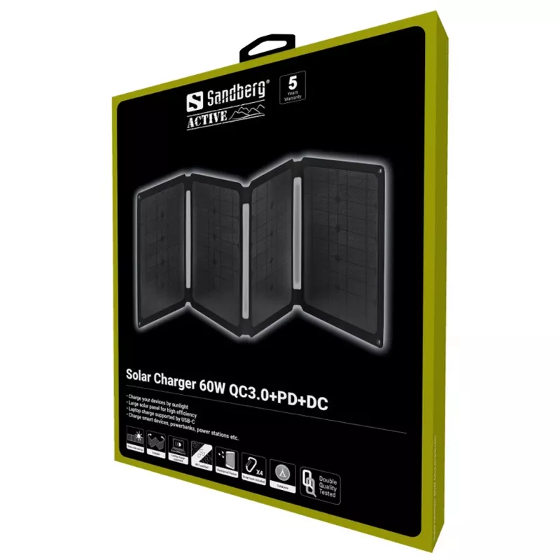 Sandberg solar-oplader 60W QC3.0+PD+DC monokristallijn zwart