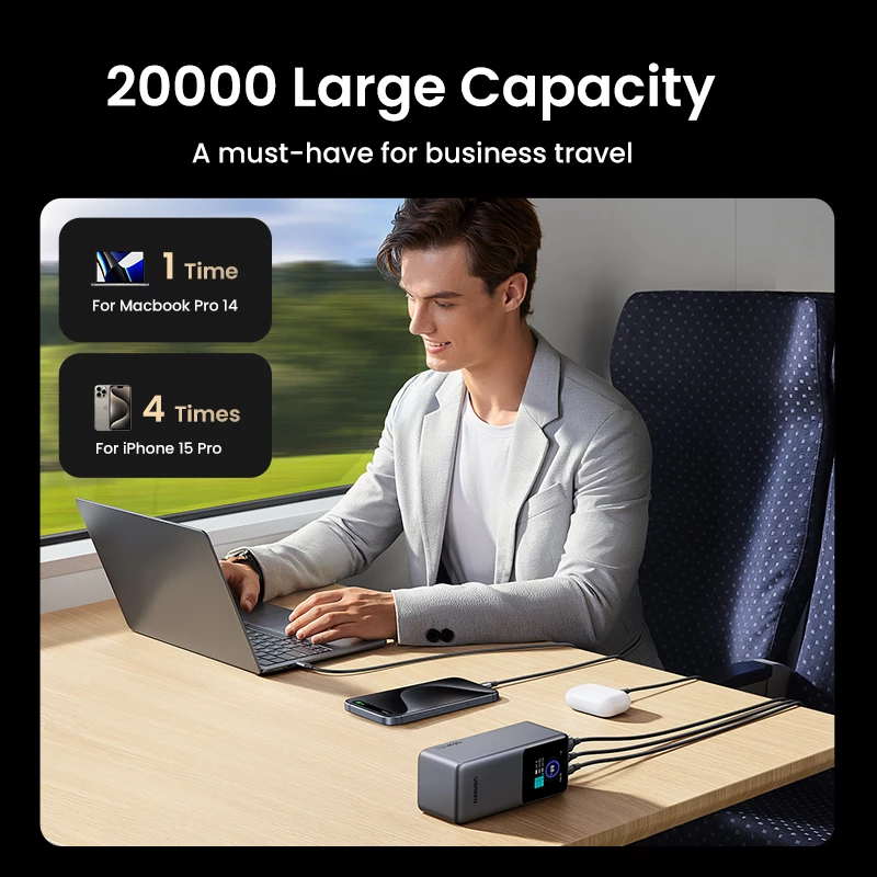 Ugreen 20000mAh 130W snelladen powerbank lithium grijs