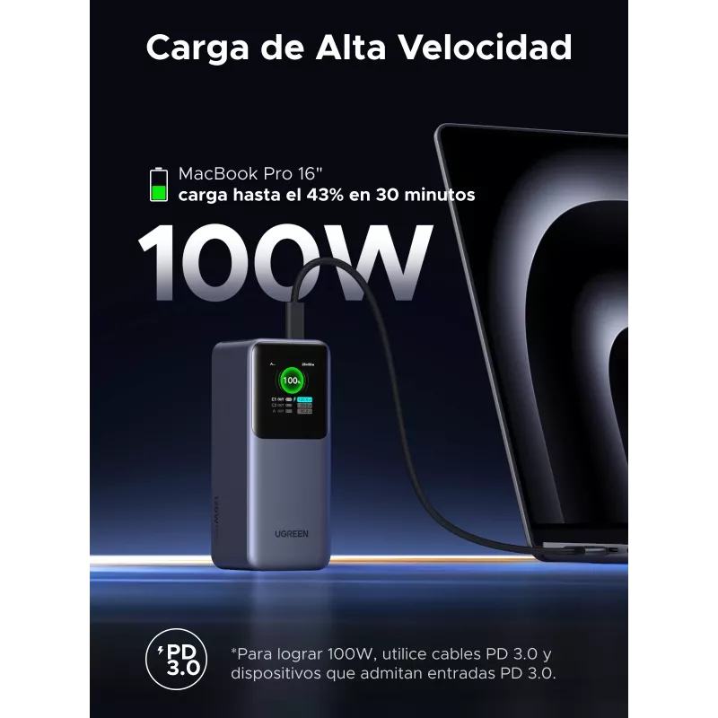 Ugreen 20000mAh 130W snelladen powerbank lithium grijs
