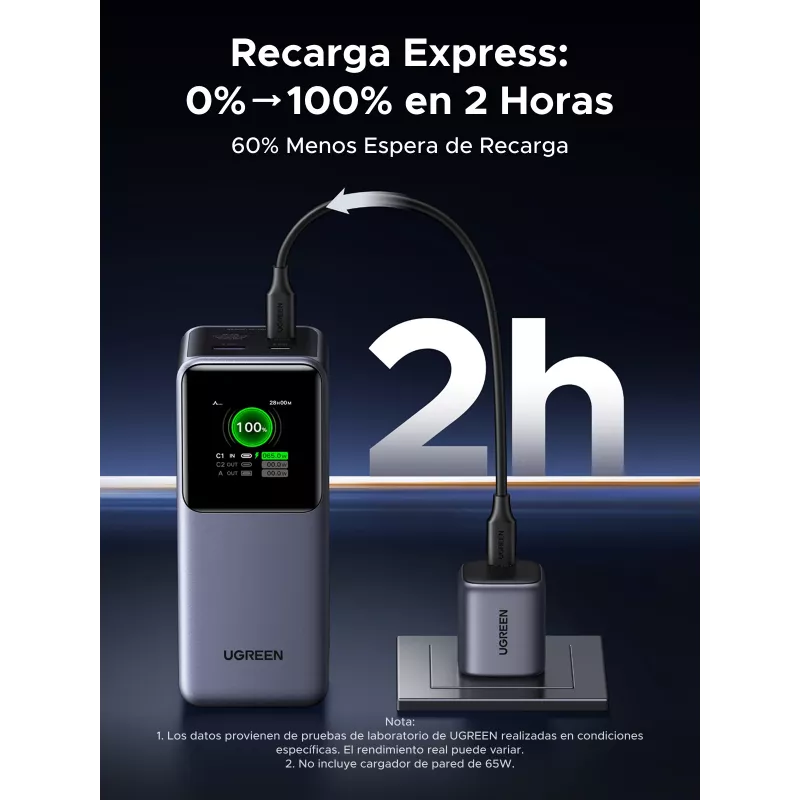 Ugreen 20000mAh 130W snelladen powerbank lithium grijs