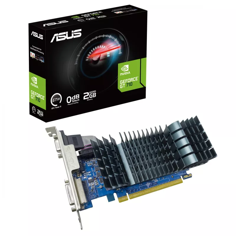 Grafische kaart ASUS GeForce GT 710 — 2 GB GDDR5, 64-bit, PCIe 2.0, passieve koeling