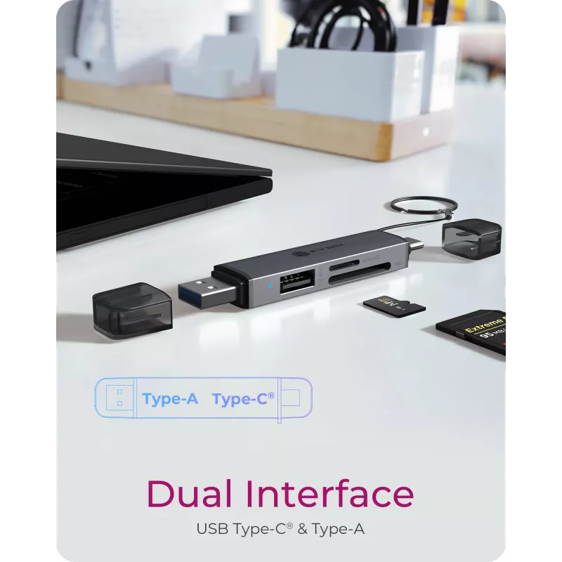 Kaartlezer icybox 61179 – USB 3.2 Gen1 3-in-1, USB Type-C- en Type-A-aansluitingen
