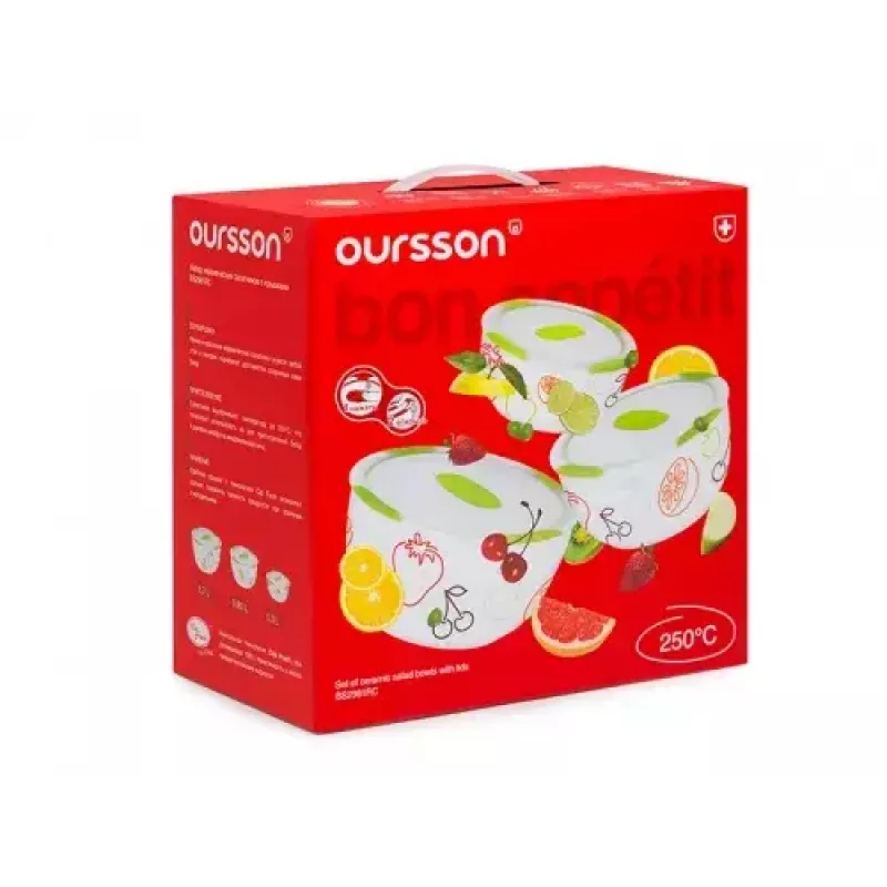 Oursson BS2981RD/GA keramische saladekommenset, groene appel