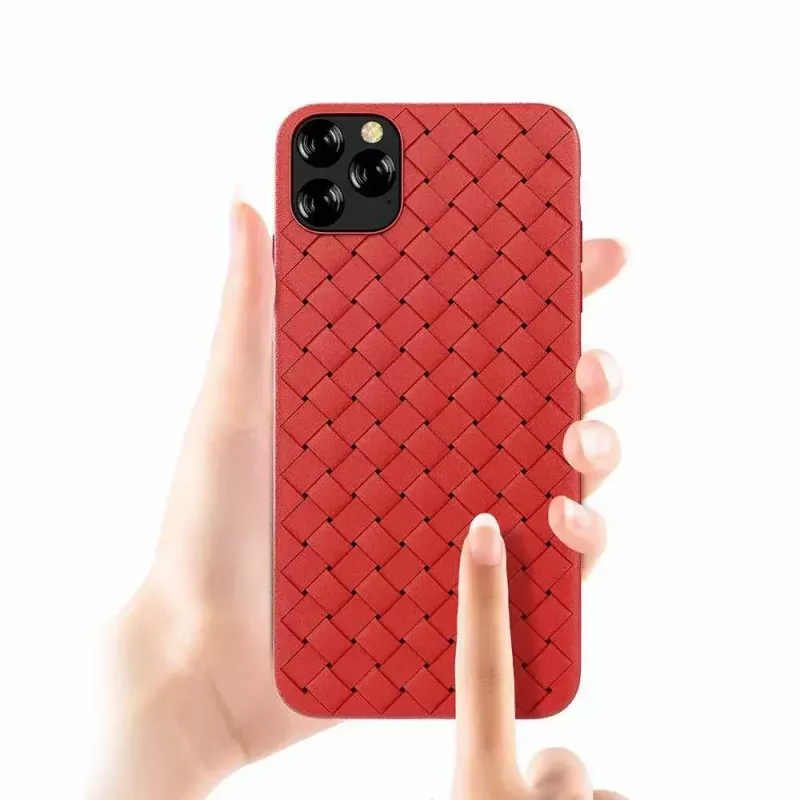 Zachte telefoonhoes Devia voor iPhone 11 Pro — geweven patroon, rood