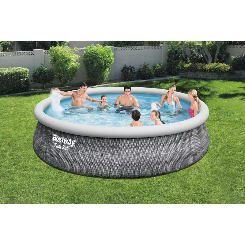Bestway 57372 Fast Set opzetzwembad set, rond, 457 x 107 cm, 12.362 l, met filterpomp en ladder