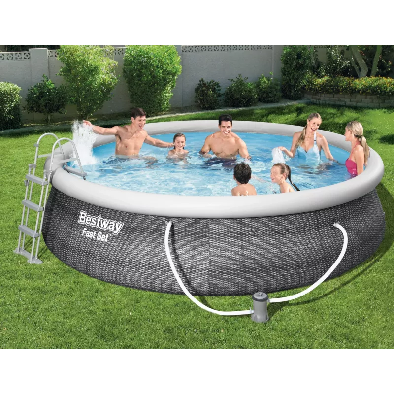 Bestway 57372 Fast Set opzetzwembad set, rond, 457 x 107 cm, 12.362 l, met filterpomp en ladder