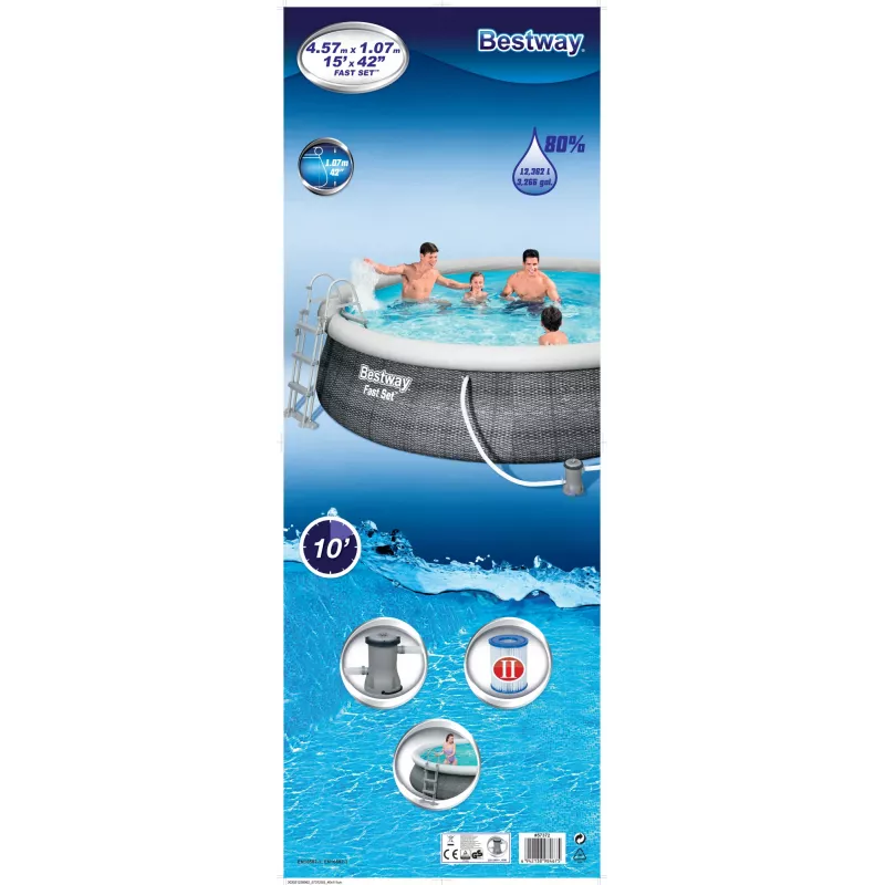 Bestway 57372 Fast Set opzetzwembad set, rond, 457 x 107 cm, 12.362 l, met filterpomp en ladder