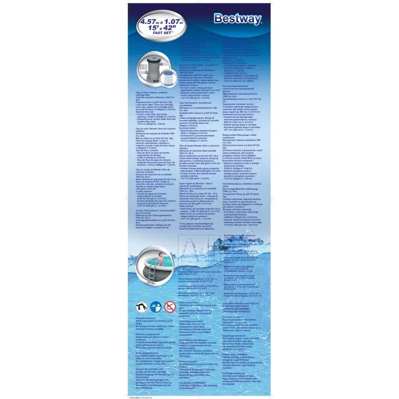 Bestway 57372 Fast Set opzetzwembad set, rond, 457 x 107 cm, 12.362 l, met filterpomp en ladder