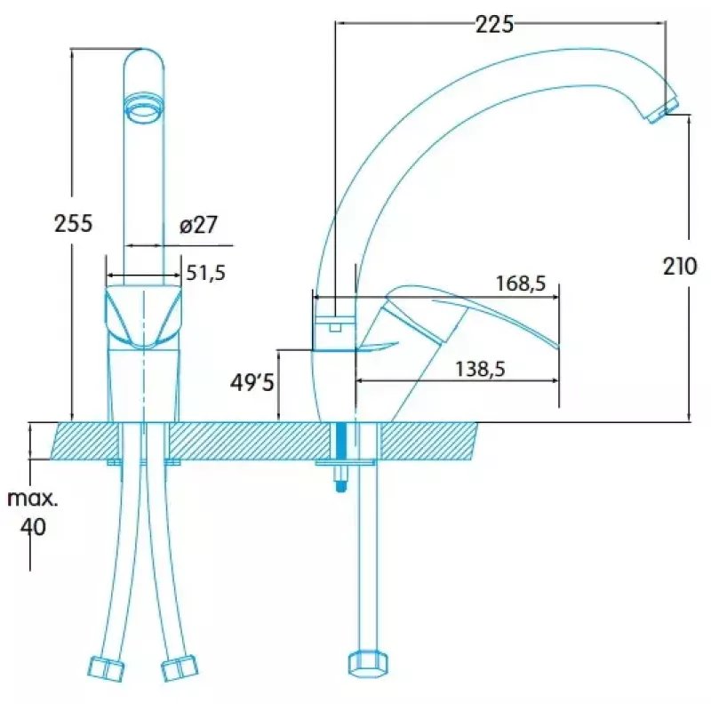 Ééngreepsmengkraan Edesa Iguazu chroom messing 25,5 cm hoogte