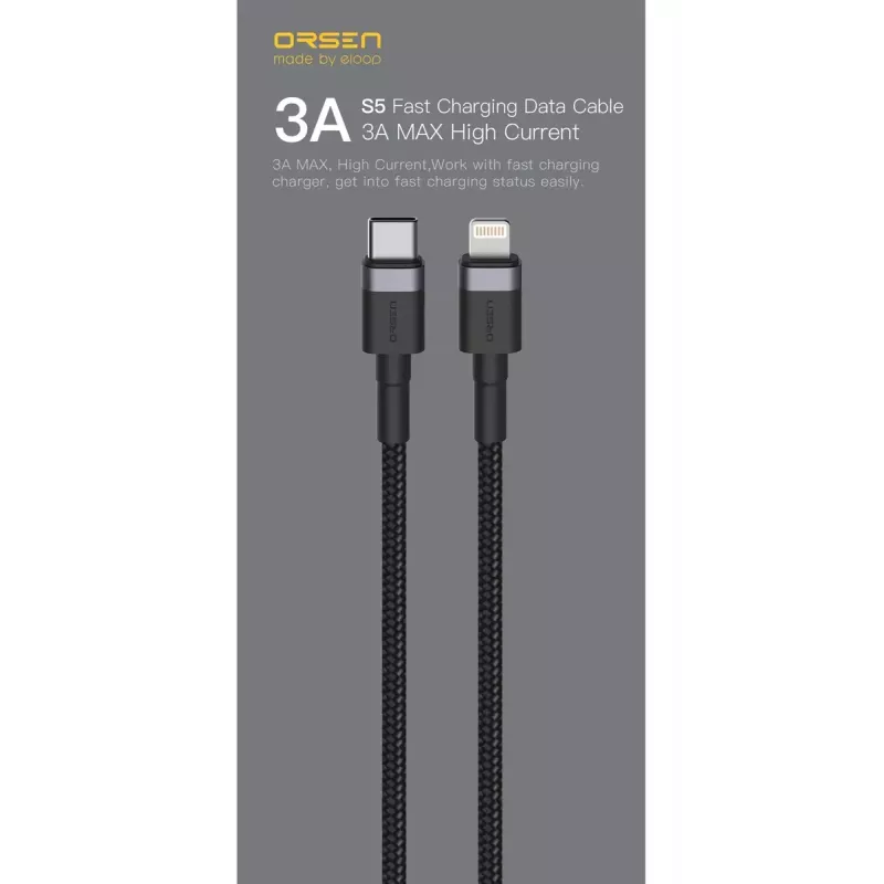USB Type-C-naar-Lightning-kabel Orsen S51, 3 A, 1 m, blauw
