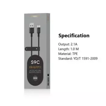 USB-A-naar-USB-C-kabel Orsen S9C 1 m, 2,1 A, zwart
