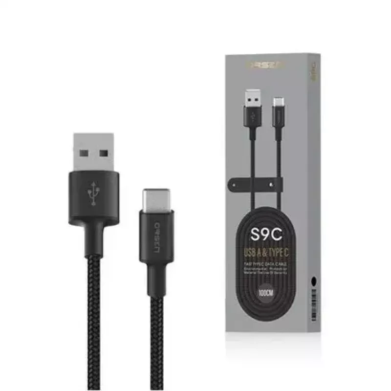 USB-A-naar-USB-C-kabel Orsen S9C 1 m, 2,1 A, zwart
