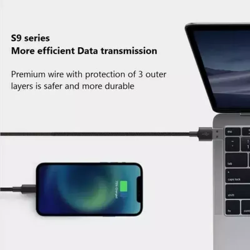 USB-A-naar-USB-C-kabel Orsen S9C 1 m, 2,1 A, zwart