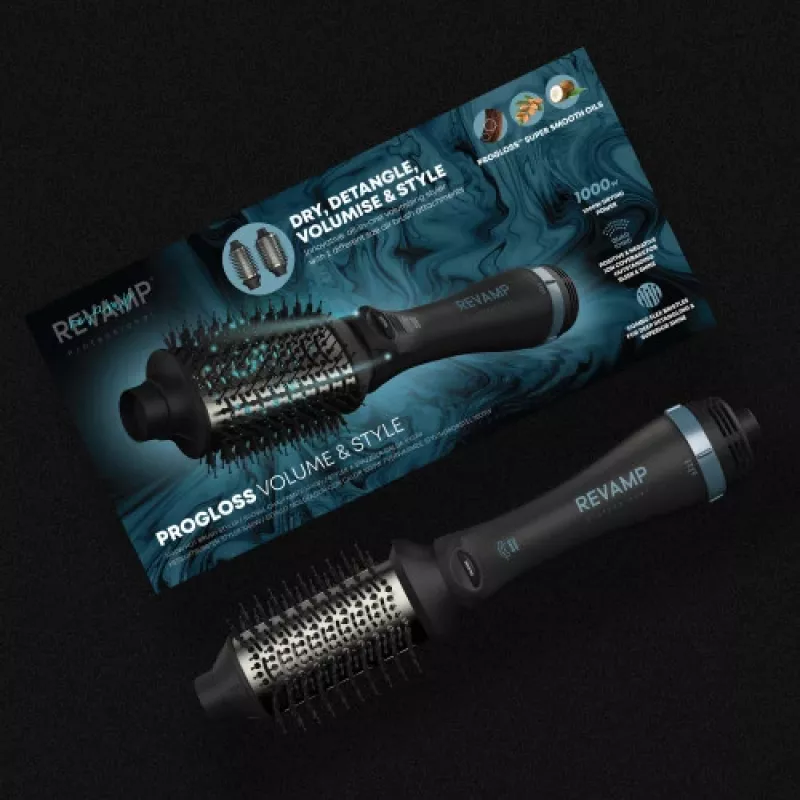 Revamp Progloss Volume & Style Hot Brush Style heteluchtborstel warm zwart 1000 W 3 m