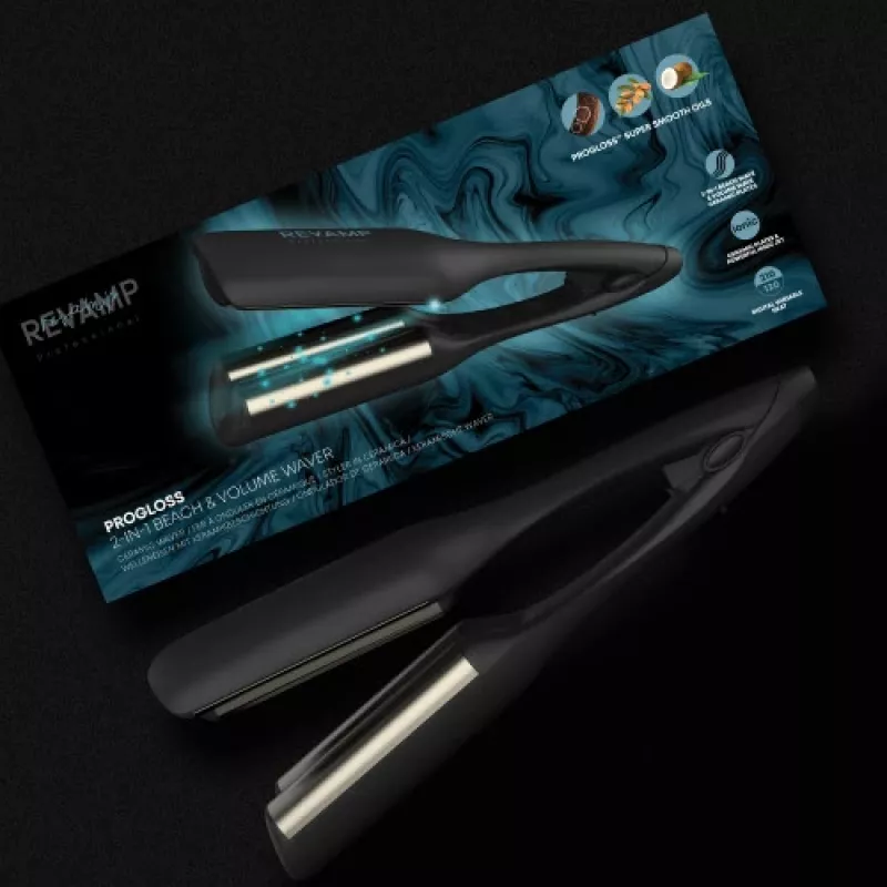 Revamp Progloss 2-in-1 Beach & Volume Waver krultang warm zwart 3 m