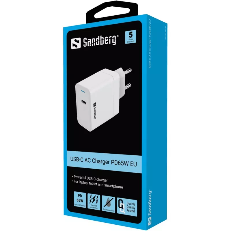AC-opladers Sandberg USB-C PD65W EU indoor universeel wit