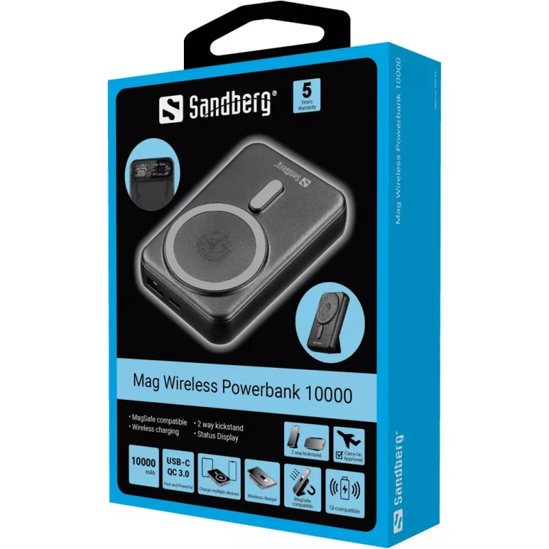 Draagbare powerbank Sandberg Mag Wireless Powerbank 10000, 10000 mAh