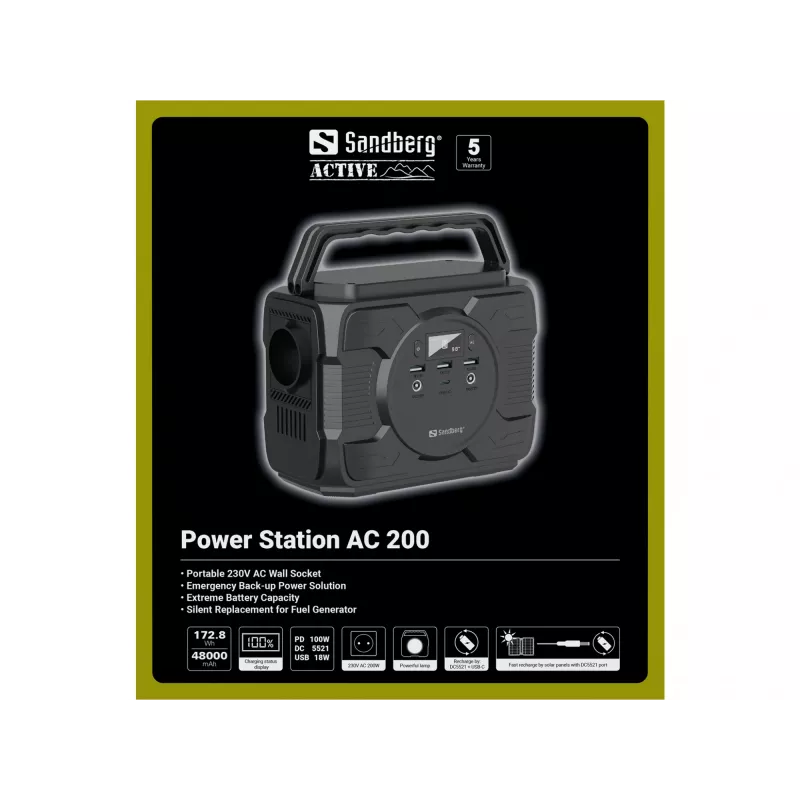 Draagbare batterij Sandberg Power Station AC 200, 48000 mAh