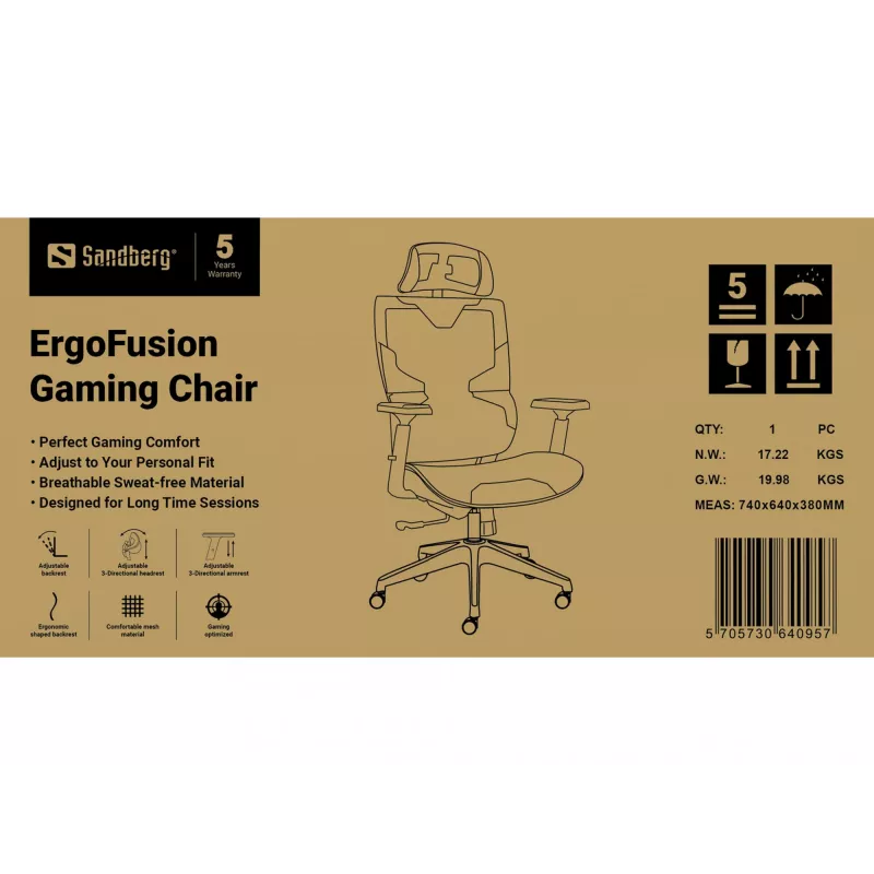 Gamingstoel Sandberg ErgoFusion max. gebruikersgewicht 150 kg