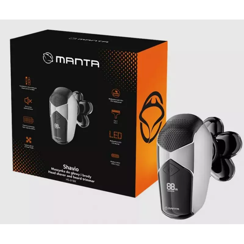 Manta HS-01BK Shavio hoofd- en baardscheerset, zwart/chroom