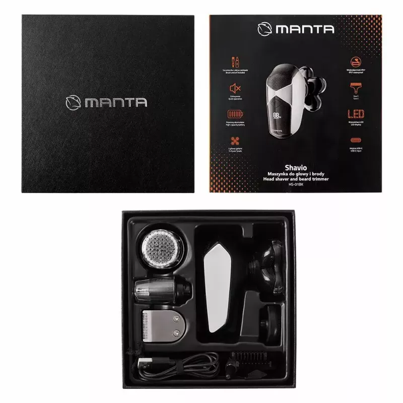 Manta HS-01BK Shavio hoofd- en baardscheerset, zwart/chroom