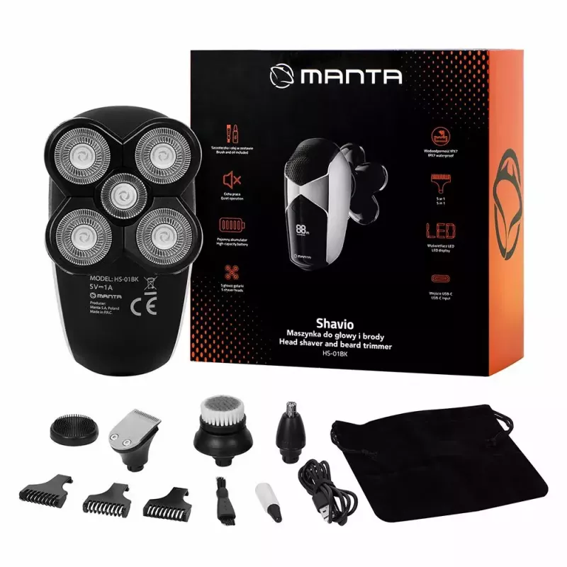 Manta HS-01BK Shavio hoofd- en baardscheerset, zwart/chroom