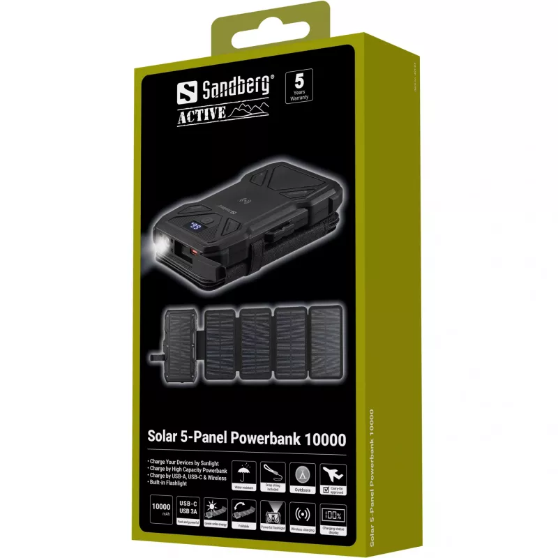 Draagbare powerbank Sandberg Solar 5-Panel 10000 mAh