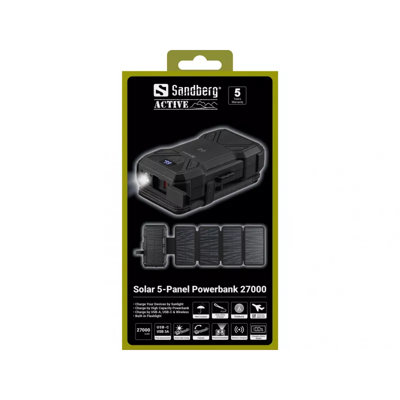Draagbare powerbank Sandberg Solar 5-Panel 27000 mAh