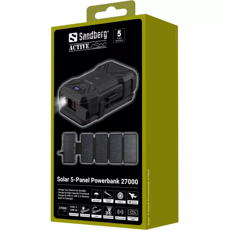 Draagbare powerbank Sandberg Solar 5-Panel 27000 mAh