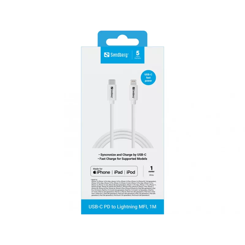 Sandberg USB-C PD naar Lightning MFI 1M kabel 1m Lightning USB C
