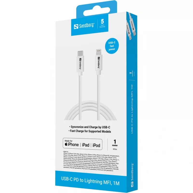 Sandberg USB-C PD naar Lightning MFI 1M kabel 1m Lightning USB C