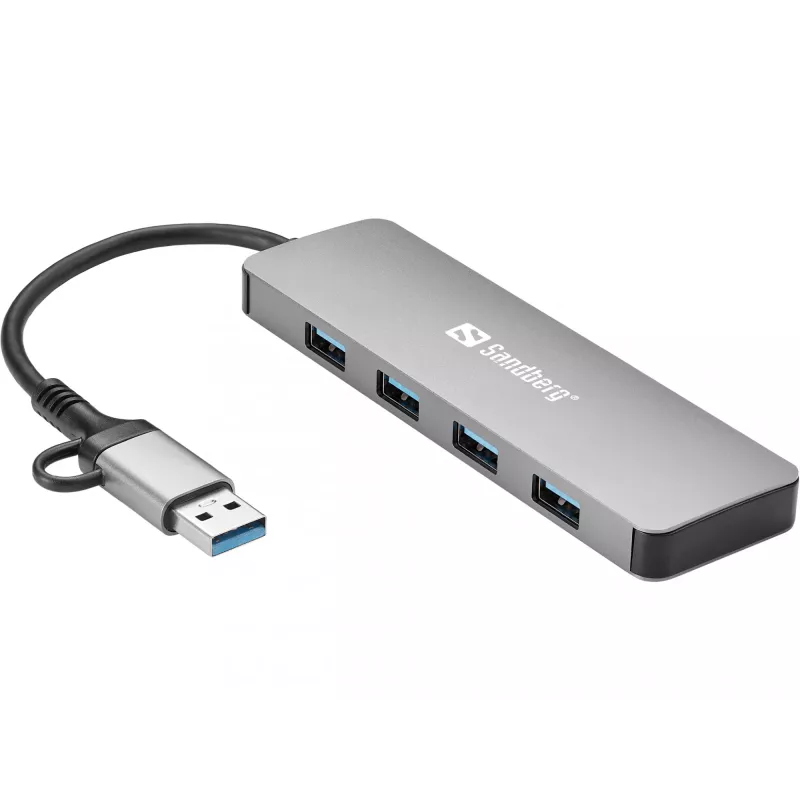 Sandberg USB-C/A naar 4xUSB 3.0 hub aluminium 5000 Mbit/s