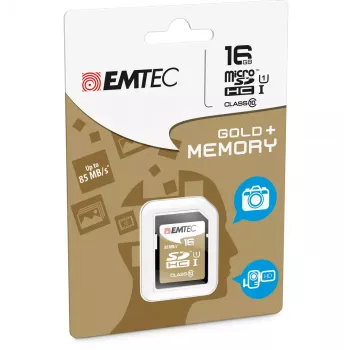 Flashgeheugen Emtec 16 GB SDHC klasse 10 goud
