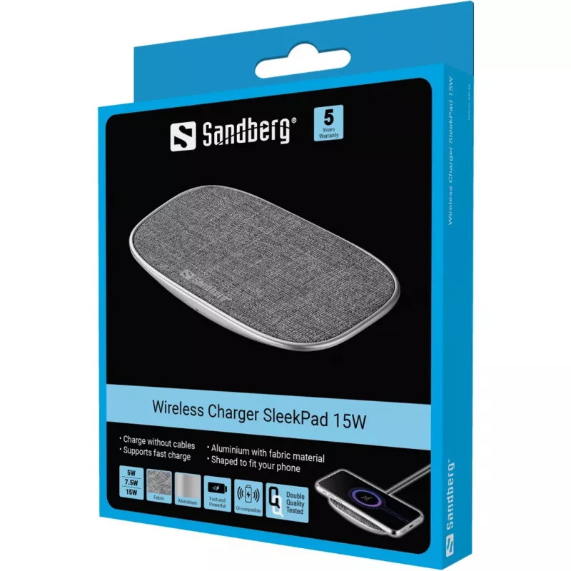 Draadloze oplader Sandberg SleekPad 15W indoor USB universeel