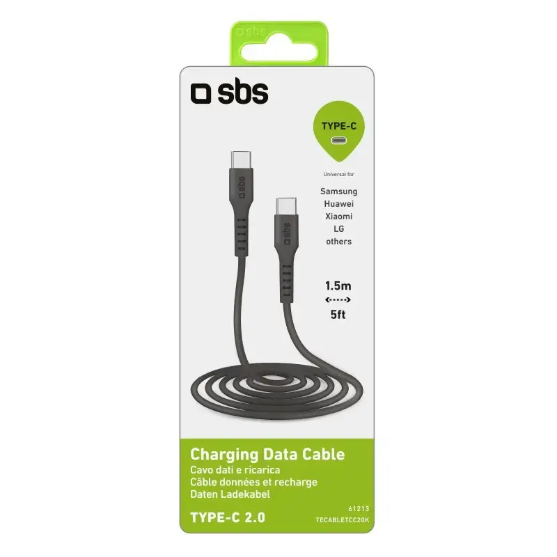 USB-C-naar-USB-C-kabel SBS Mobile TECABLETCC20K 1,5 m, USB 2.0, zwart